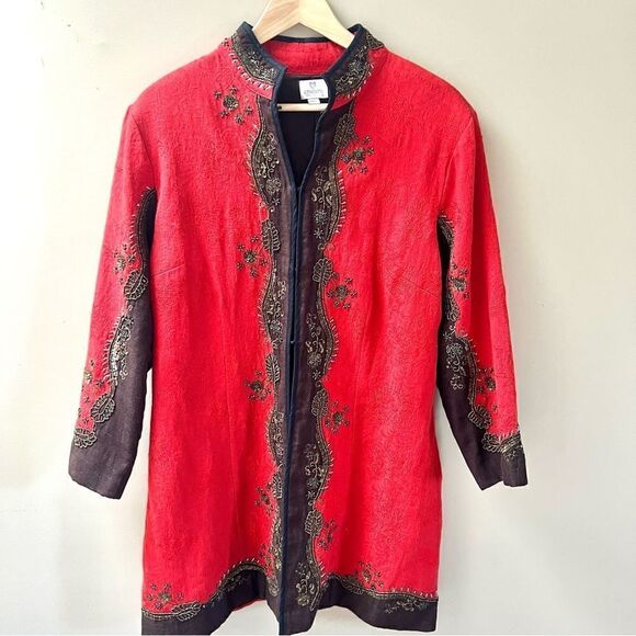 Chicos heritage beaded red jacket.  Size 2 ( Medium) - Picture 2 of 12